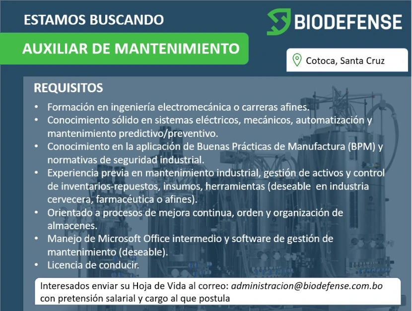 Información  para postulación a auxiliar de Manteniemiento 