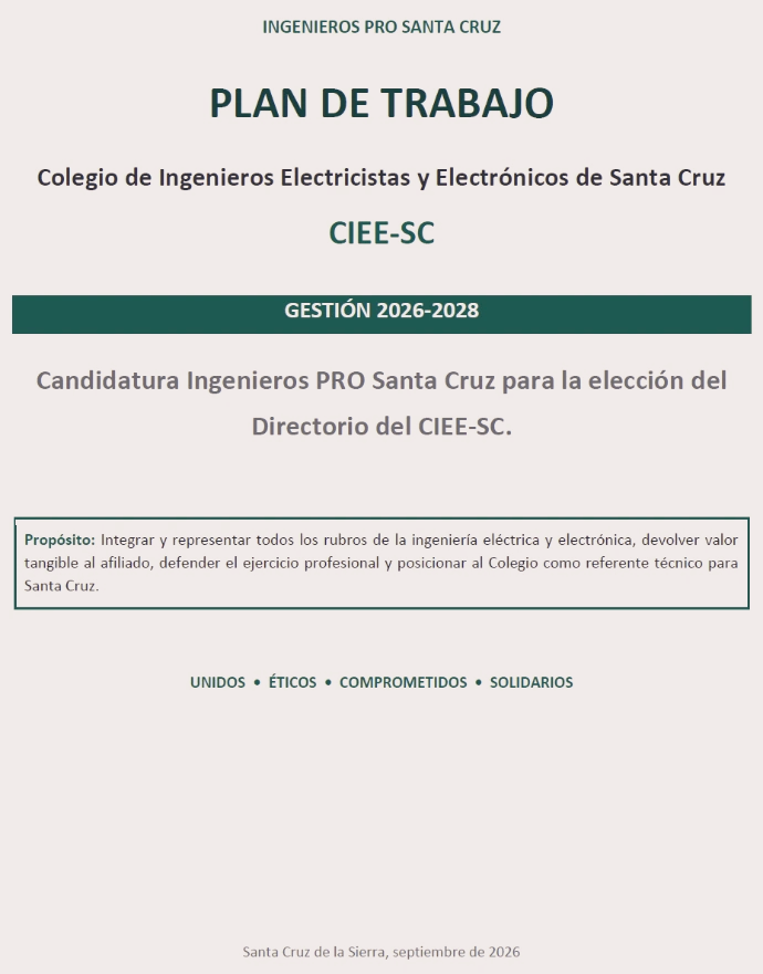 Plan de trabajo Ingenieros Electricistas y Electrónicos Pro Santa Cruz